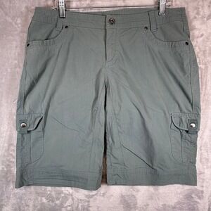 Kuhl Cargo Shorts Womens 14 Green Vintage Patina Dye Hiking Utility Outdoor